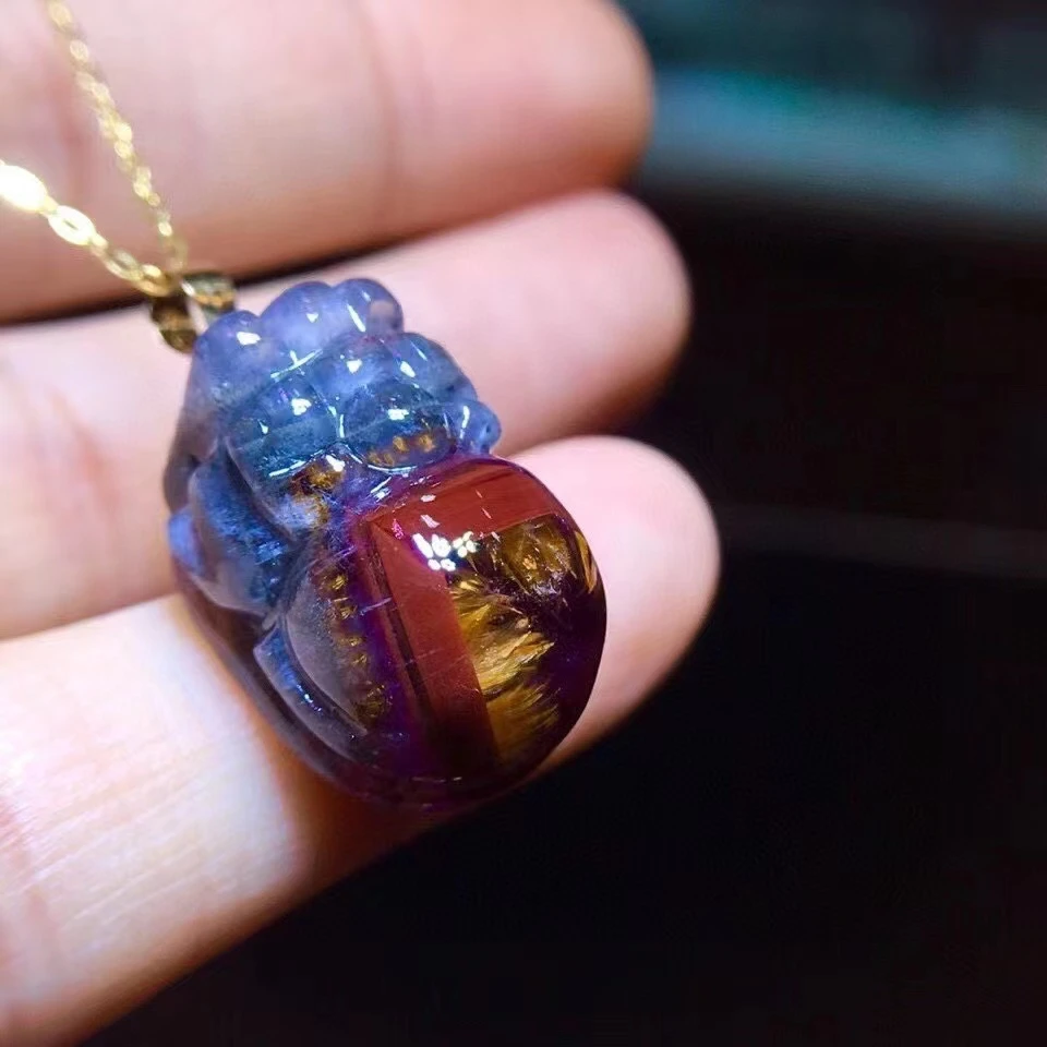 

Pi Xiu Natural Cacoxenite Auralite 23 Purple Red Pendant 19.1/12.2mm Rutilated Bead Women Men Rare AAAAAA