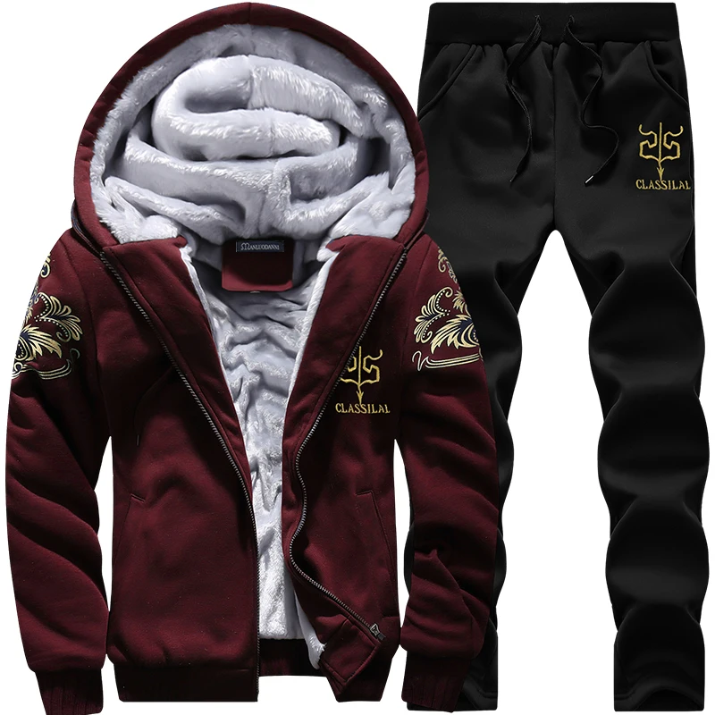 

Winter Thick Men's Sports Suit 2020 Fashion Men Hooded Tracksuit Set Male Zipper Cardigan Hoodies+Pants Sportswear Casual Set