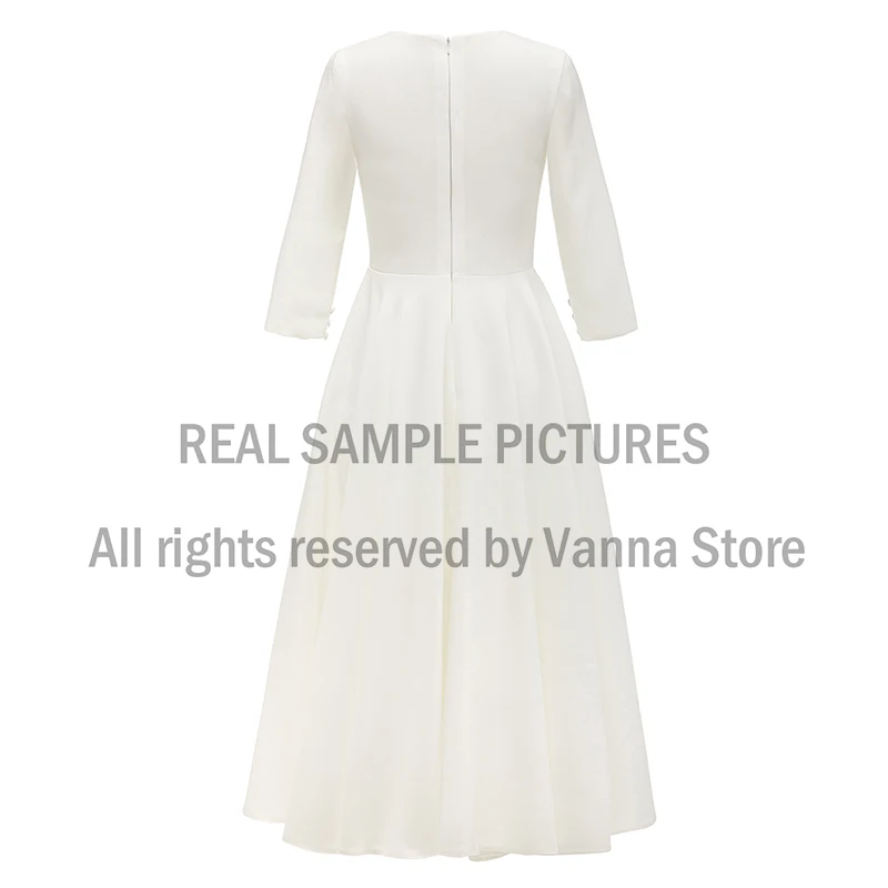 Simple Satin Bridal Gown Ankle Length Wedding Party V Neck 3/4 Sleeves 2020 Cheap Plain Bridesmaid Gown Real Sample Photo 2059#