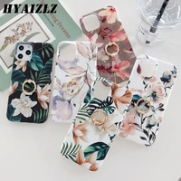 flower leaf phone coque for iphone 12 mini 11 pro max xs xr 8 plus se 2020 matte case soft imd fashion ring holder bracket cover