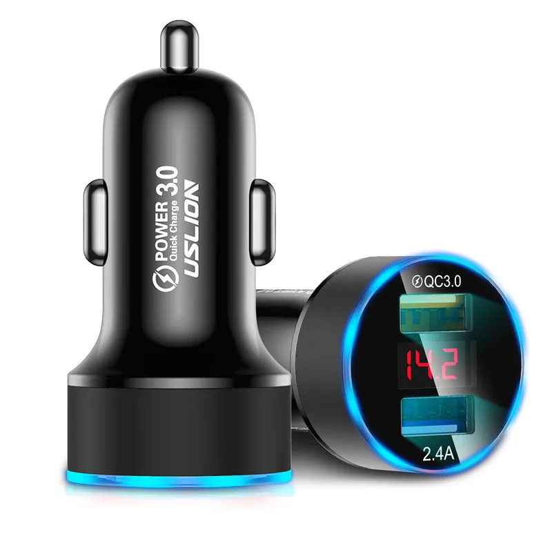 Black USLION быстрое автомобильное зарядное устройство для мобильного телефона Универсальный двойной Usb адаптер для iPhone 11 Pro Max мини адаптер для Xiaomi samsung - Тип штекера: Black
