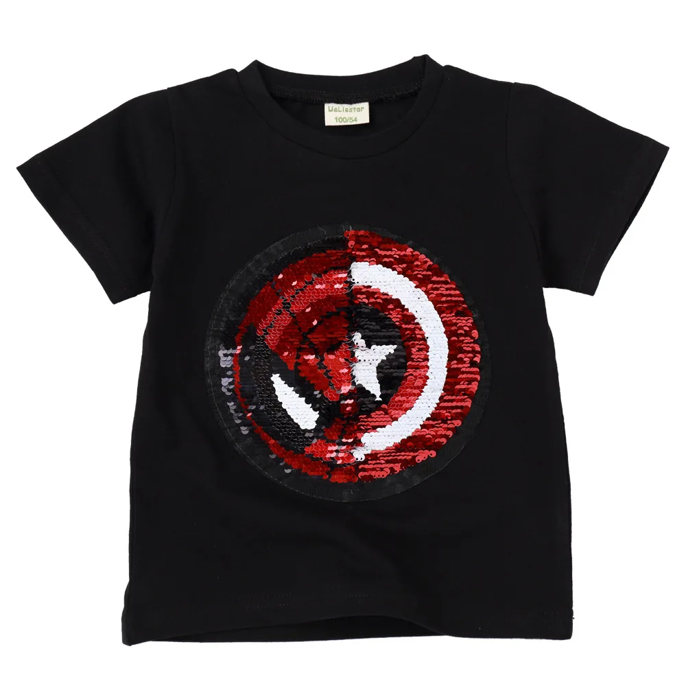 Fancy Novel Kids Girls Boys Tops Summer Short Sleeve Cotton Shirt Clothes For Children with Changeable Sequins Tinsel Pattern | Детская