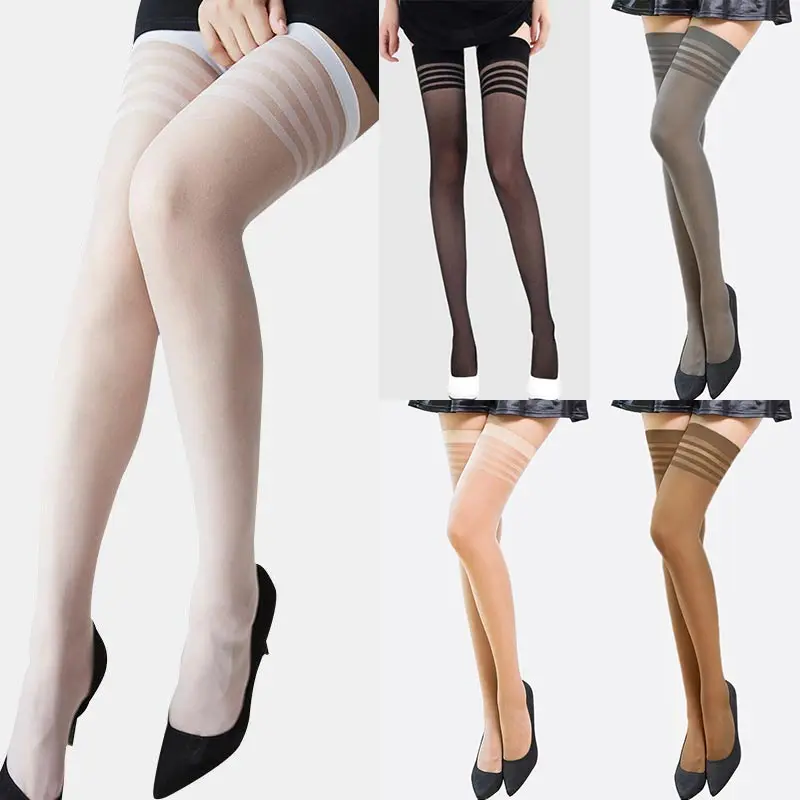 

Women Over-the-knee Stockings Striped Temptation Ladies Sexy Legs High Stockings Core-spun Silk Transparent Thin Thigh Socks