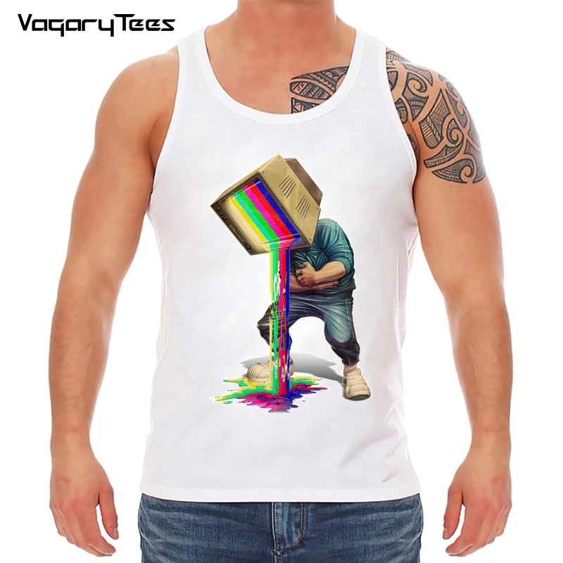 

2020 Summer Casual sleeveless garment TV men Print Funny Tank top Men's High-End Tops Size 3XL male men