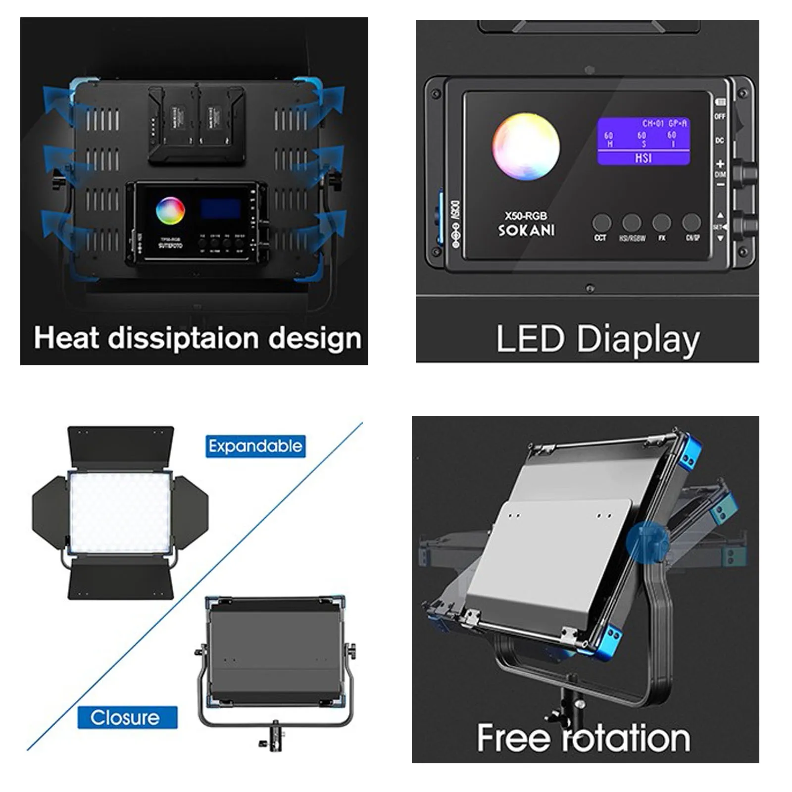 Sokani X50 цветная (RGB) Светодиодная лампа для видеосъемки полный Цвет Панель