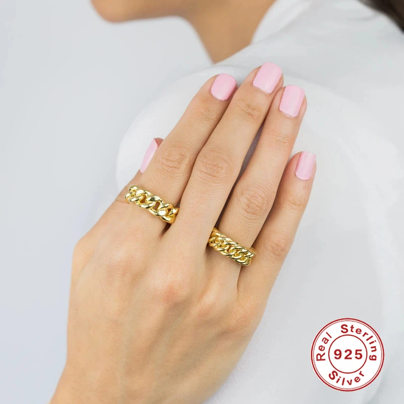 

AIDE Punk Hollow Lock Opening Ring Minimalism INS Glossy Wide Adjustable Finger Rings For Women Silver 925 Jewelry Gift Anillos
