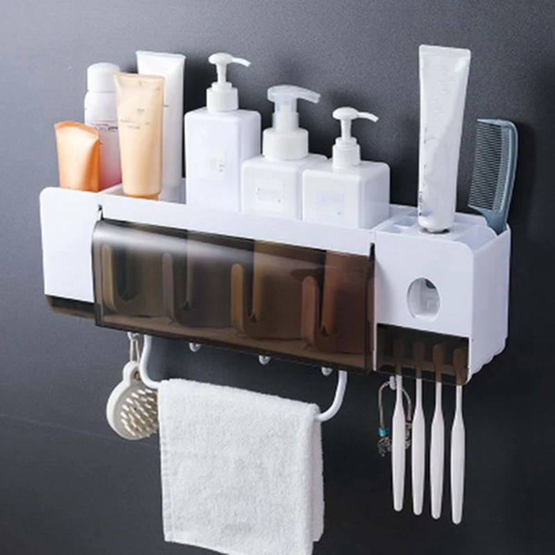 

Punch-Free Toothbrush Rack Bathroom Wall-Mounted Suction Wall Toothpaste Tooth-Cleaners Shelf Mouthwash Cup Set