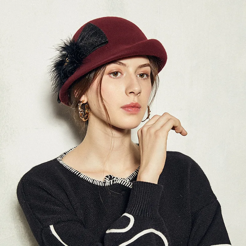 

2021 Autumn Female Beret Korean Version Winter New Stewardess Top Hat Australian Wool Bud Hat Camel Fashion Warm Women's Hat
