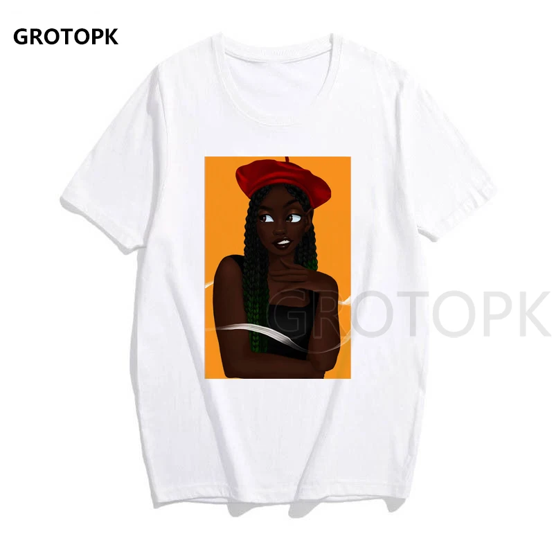 Melanin Poppin женская футболка с принтом, короткий рукав, уличная одежда, летняя женская одежда, Harajuku, топ, графическая футболка, белая футболка - Цвет: 524024
