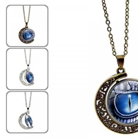 unisex rotate round dragon eye crescent moon pendant long chain necklace jewelry