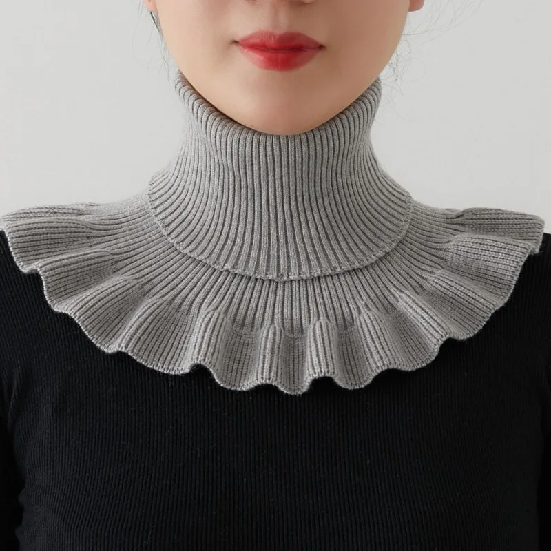 

Unisex Bib Headgear Winter Warm Neck Protection Cover Wild Decorative Fake Collar Knitted Wool Fashion Stretch Ruffled Scarf F34