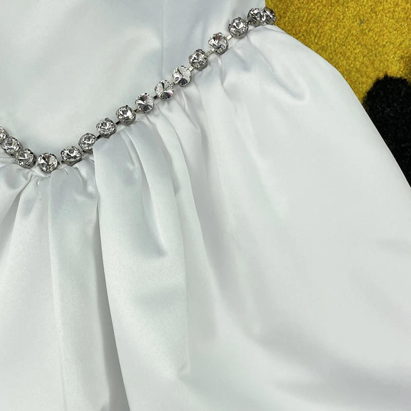 

XIZIHUPAN White Elegant Dress For Women A Line Square Collar Sleeveless Patchwork Diamond Mini Dresses Female Spring 2021