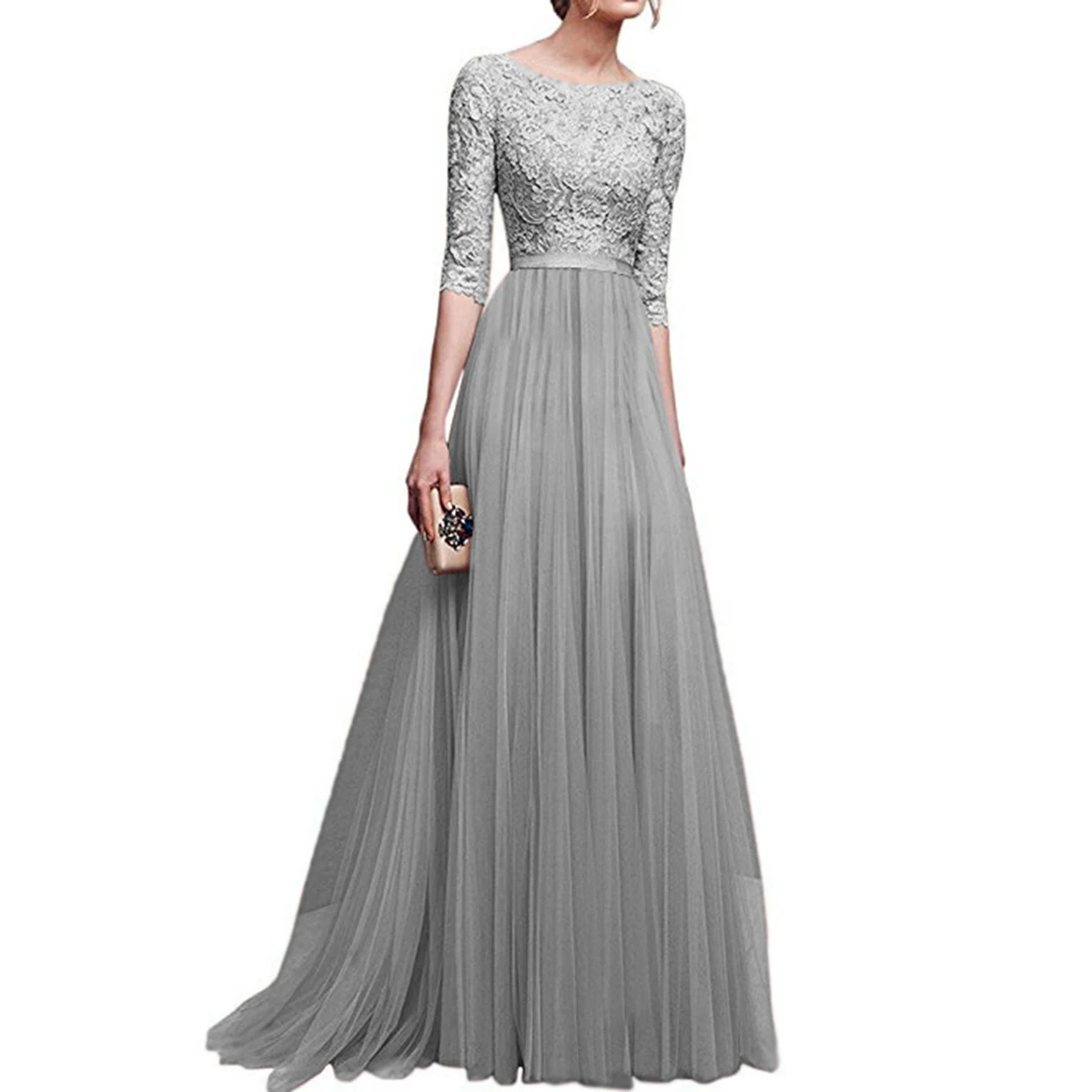 Women Cocktail Party Dresses Chiffon Prom Casual Summer Backless Sexy Long Dress Slim Elegant Ladies Female Bodycon - Цвет: Gray
