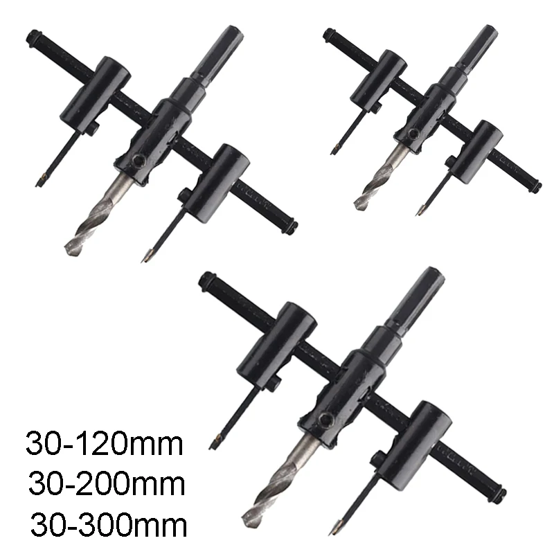 

Adjustable Metal Wood Circle Hole Saw Drill Bit Cutter Kit DIY Tool 30mm-120mm 30mm-200mm 30mm-300mm Black Alloy blade