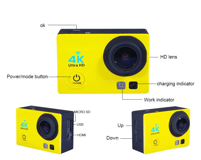 HD 4K Экшн-камера 30 м Водонепроницаемый 2,0 'экран 170D подводный 1080p Спортивная камера go extreme pro wifi камера