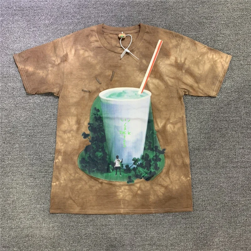 

Spring And Summer New Travis Scott T-Shirt 1:1 High Quality Cotton Foam Letter Men's And Women's Short Sleeve Brown
