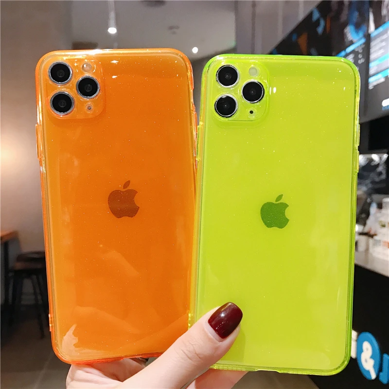 100 шт./лот флуоресцентный неоновый блестящий чехол для телефона iPhone 11 Pro Max XS XR 7 8 Plus