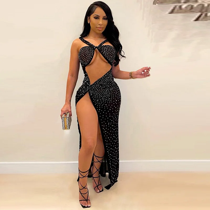 

Женское мини-платье с вырезами, элегантное винтажное платье с глубоким разрезом сбоку, модная уличная одежда, 2021