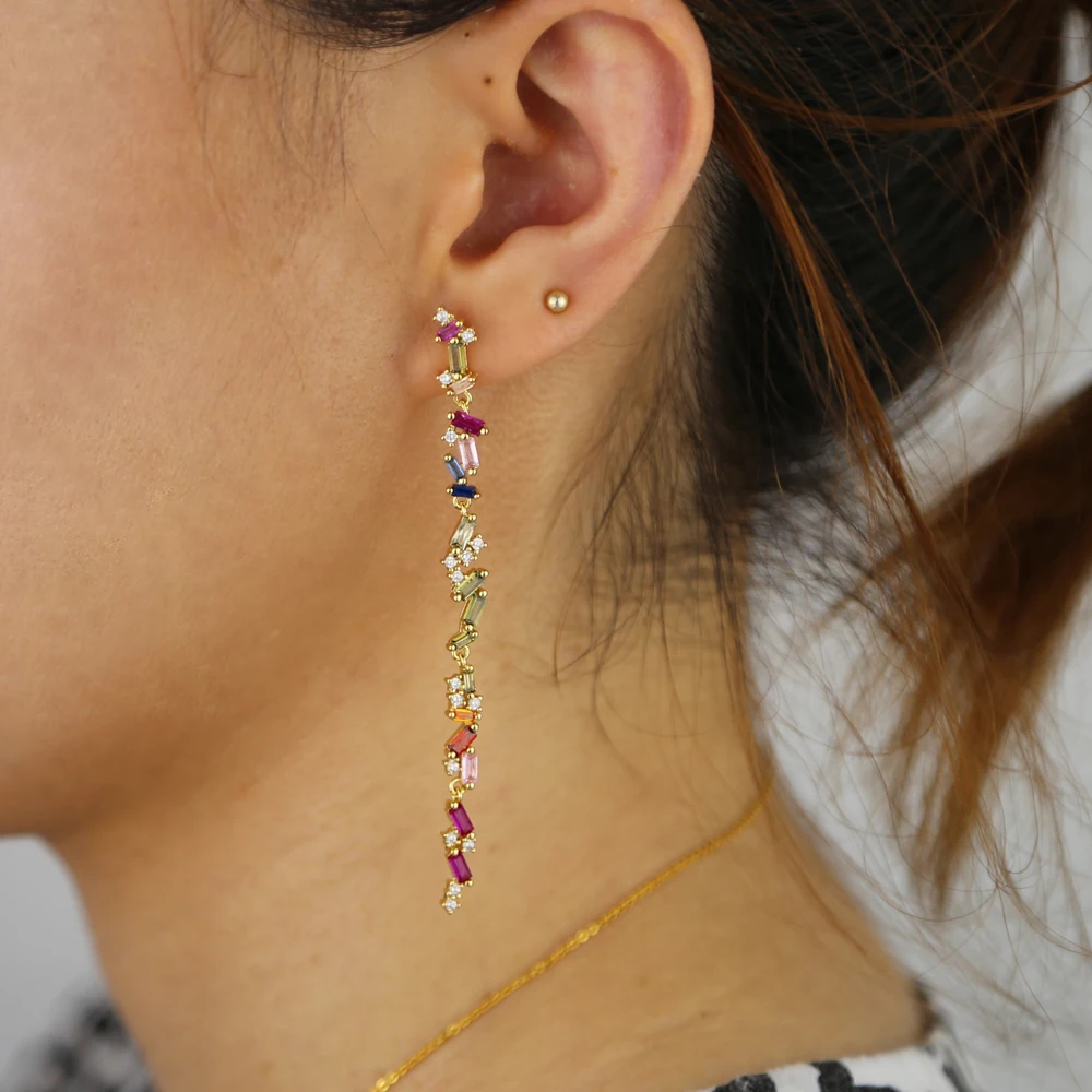 

Fashion Jewelry Personality Temperament Metal Multicolored Cz Long Earrings Oorbellen 75mm Earrings for Women