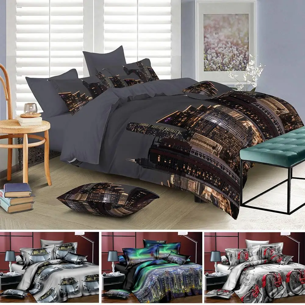 

33 4Pcs/Set 3D Pattern Printing Pillowcase Quilt Cover Bed Sheet Bedding Set
