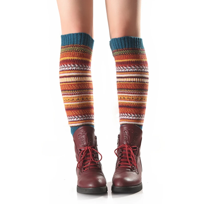

Knit 2021 New Bohemia Knitted Long Socks For Women Outdoor Knee High Elastic Leg Warmers Lady Warm Slim Hip-hop Rock Sock