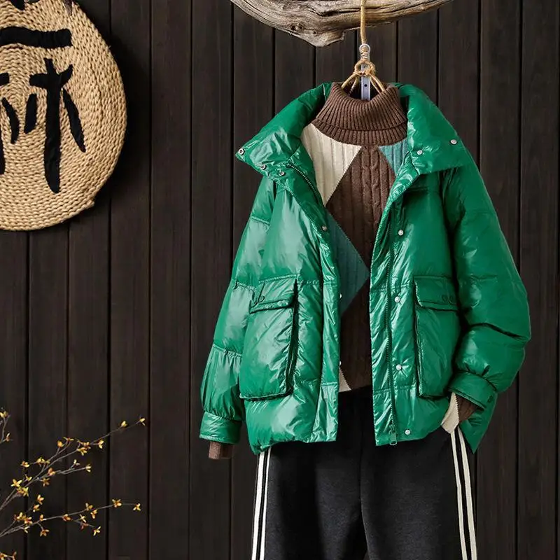 

Women Solid Color Down Jacket Female Thin 2023 Spring Autumn New Loose Coats White Duck Outwear Ladies Stand-Up Collar Coat Q90
