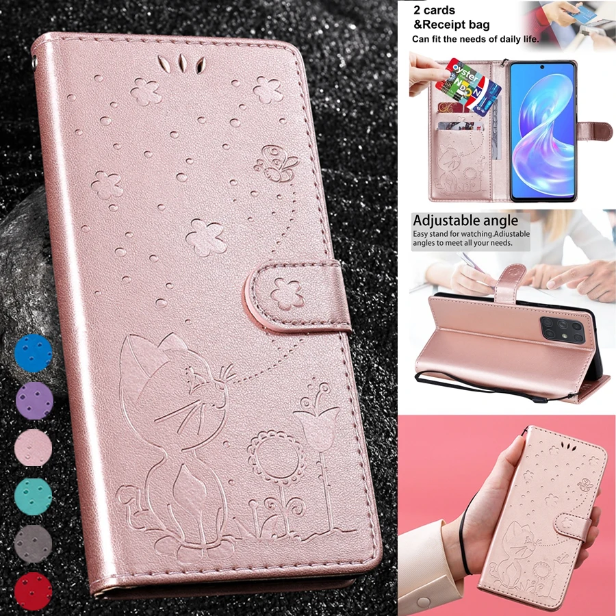 

Wallet Cat Bee Anti-fall Leather Case For Samsung Galaxy A01 Core A03S A10 A11 A12 A21S A31 A32 A41 A50 A51 A52 A70 A71 A72 A82