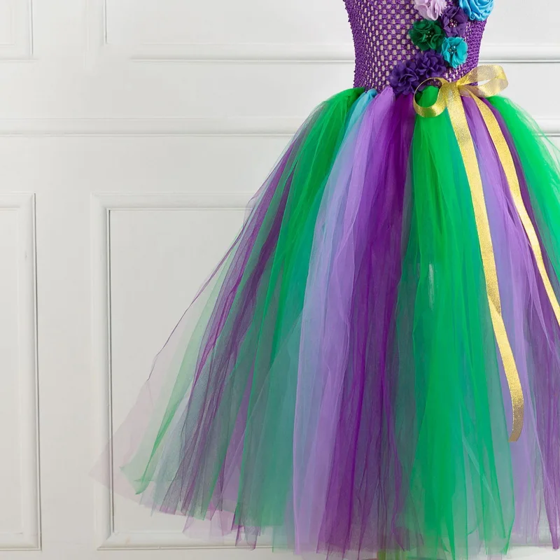 

Girls Christmas Dance Party Flowers Dress Bow-Knot Ribbon Tulle Tutu Skirt Girls Christmas Night Costumes Birthday Dress