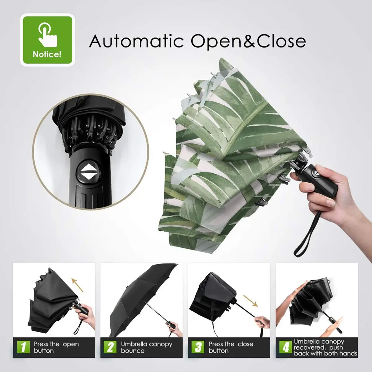 Economici Ombrello Automatico Pioggia Donna Ombrello A Tre Pieghe Palma Banana Foglia Ombrello Tropicale Antivento Ombrello Impermeabile Femminile