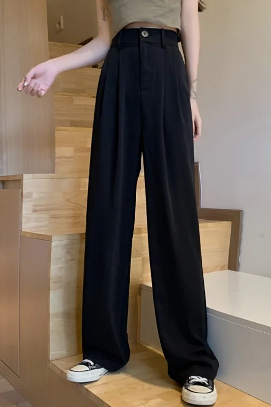 Брюки с завышенной талией черный костюм женский прямой свободный новинка 2021