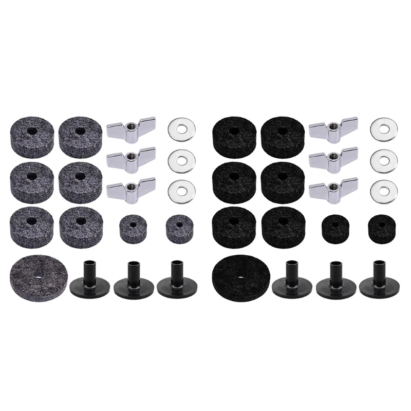

Drums Felt Set 18Pcs Black/Grey Musical Percussion Instrument Accessories with Nuts Washers Sleeves Drum Accessories Set