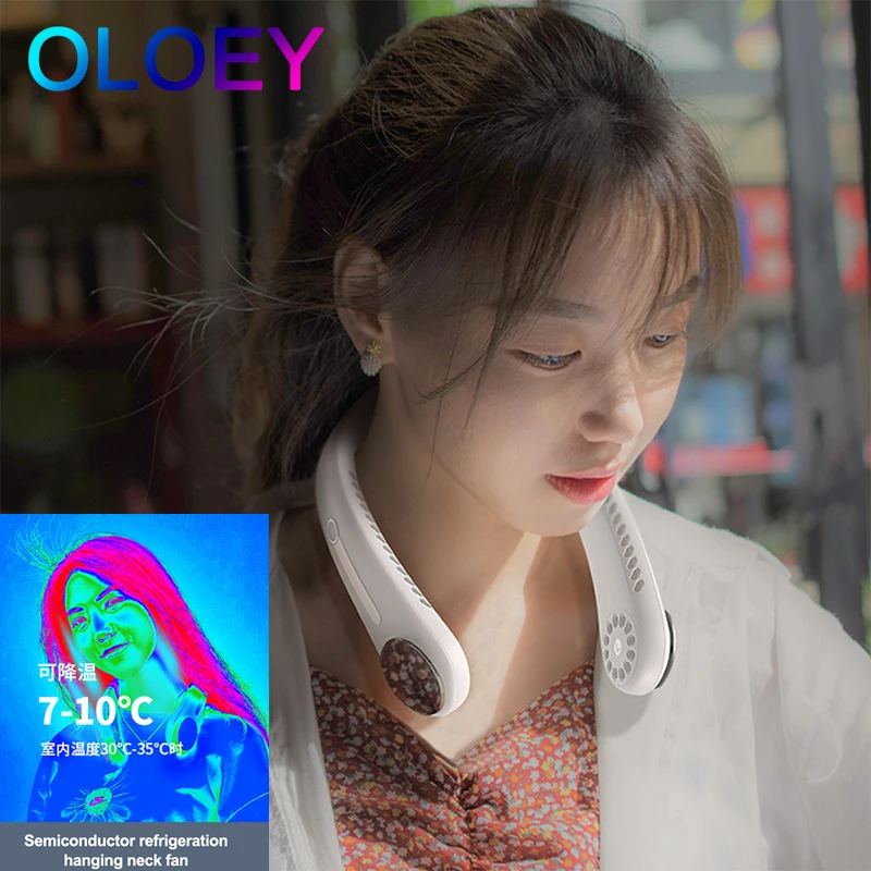 Koop Nieuwe Opknoping Hals Fan Draagbare Usb Opladen Handheld Student Lui Nekband Kleine Mini Elektrische Ventilator Bladloze Fans Voor Thuis Outdoor