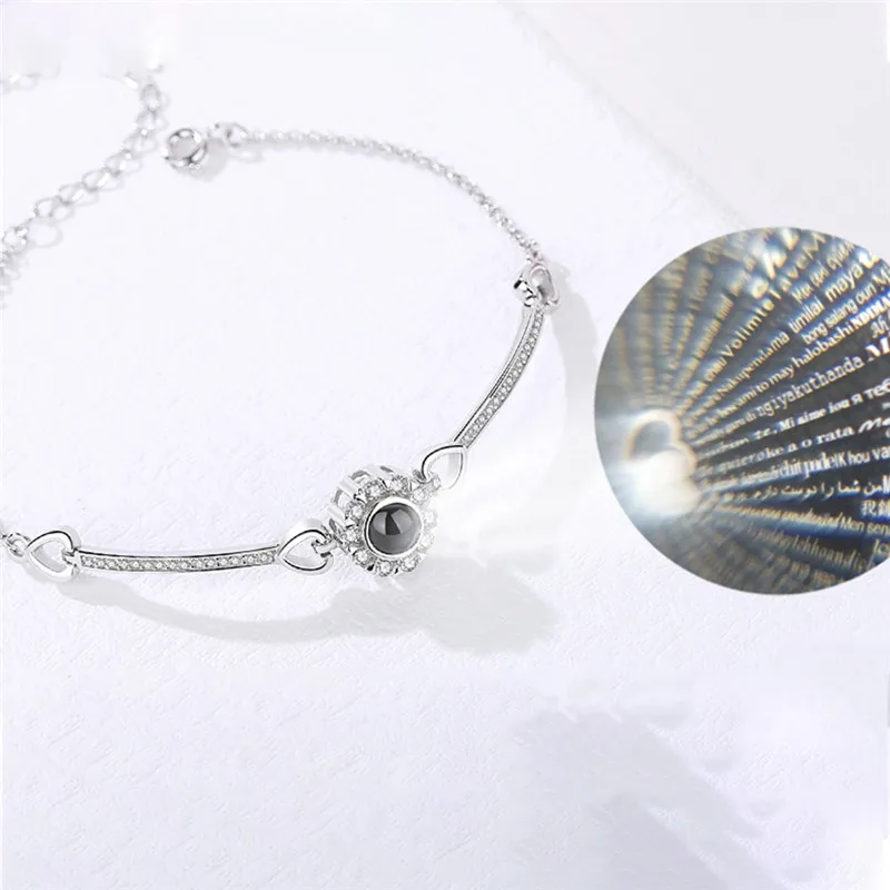 

Модный браслет из розового золота и серебра, 100 языков, проекционный браслет с надписью «I Love You» для пар, Женская Ручная бижутерия, подарок дл...