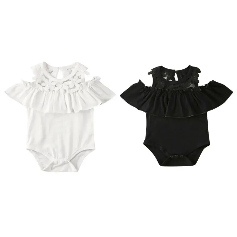 

0-18M Baby Bodysuit Newborn Kids Baby Girl Summer Floral Clothes Lace Romper Short Sleeve Solid Jumpsuit Bodysuit Outfits