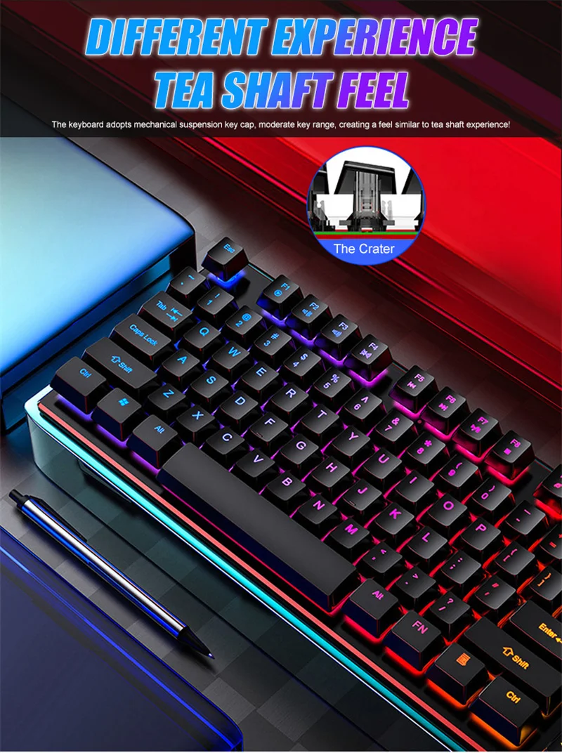 

Mechanical Gaming Keyboard USB Wired Rainbow Backlit Gamer 104 Keys Keycaps Keyboard for PC Laptop Windows Computer Accessories