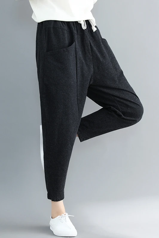 

Lady pants Elastic waist rugular female pockets casular Solid Harem pants Ankle-length pants DM001