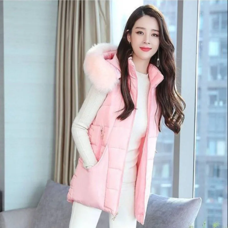 

Новинка, жилет из хлопка, жилет на осень и зиму, жилет с большим меховым воротником, хлопковая одежда, женское тонкое пальто