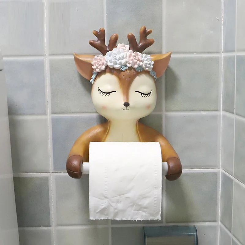 

CREATIVE PUNCH FREE TOILET PAPER HOLDER LITTLE DEER WALL MOUNTED TOILET PAPER ROLL TOILET HOME WALL DECORATIONS R2808