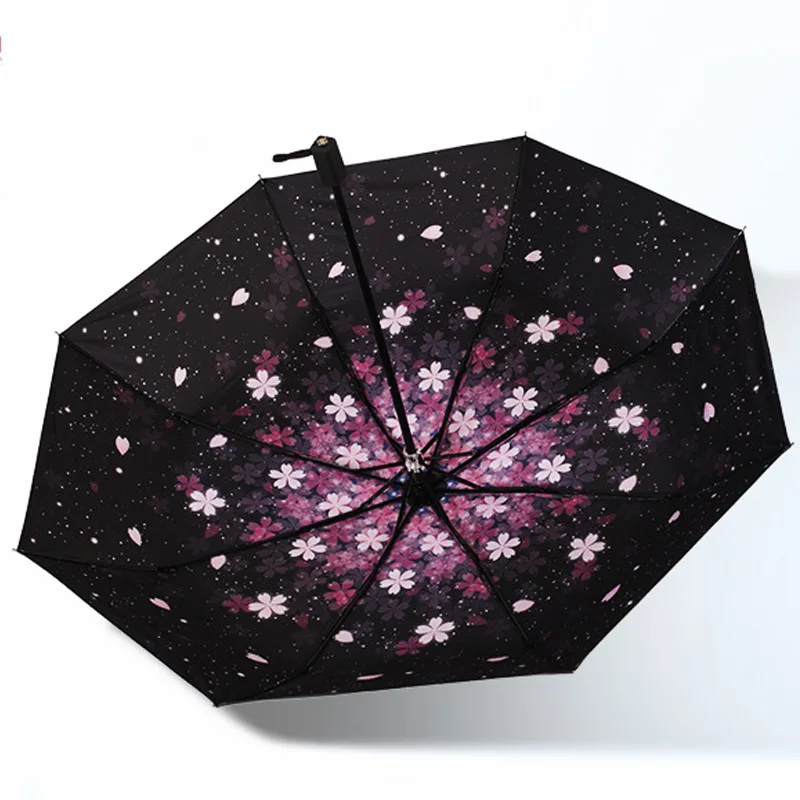 Складной зонт солнечный с защитой от ультрафиолета черное покрытие дождя