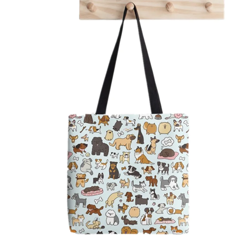 

Women Shopper bag Doggy Doodle Printed Kawaii Bag Harajuku Shopping Canvas Shopper Bag girl handbag Tote Shoulder Lady Bag