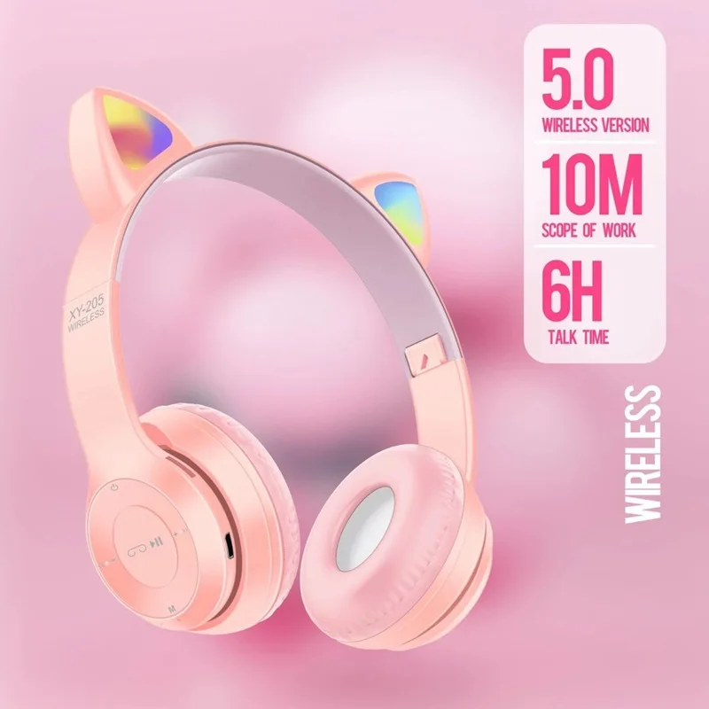 

Cat ear Bluetooth Headset Auriculares Headphones Earphone Wireless fone de ouvido girlfriends shine stereo Folding TF cute girl