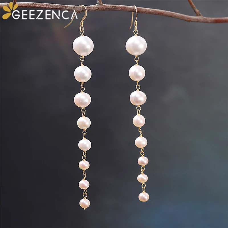 

14KGF 925 Sterling Silver Natural Freshwater Pearl Drop Earrings For Women Fine Jewelry Dangle Earring Elegant Trendy Party Gift