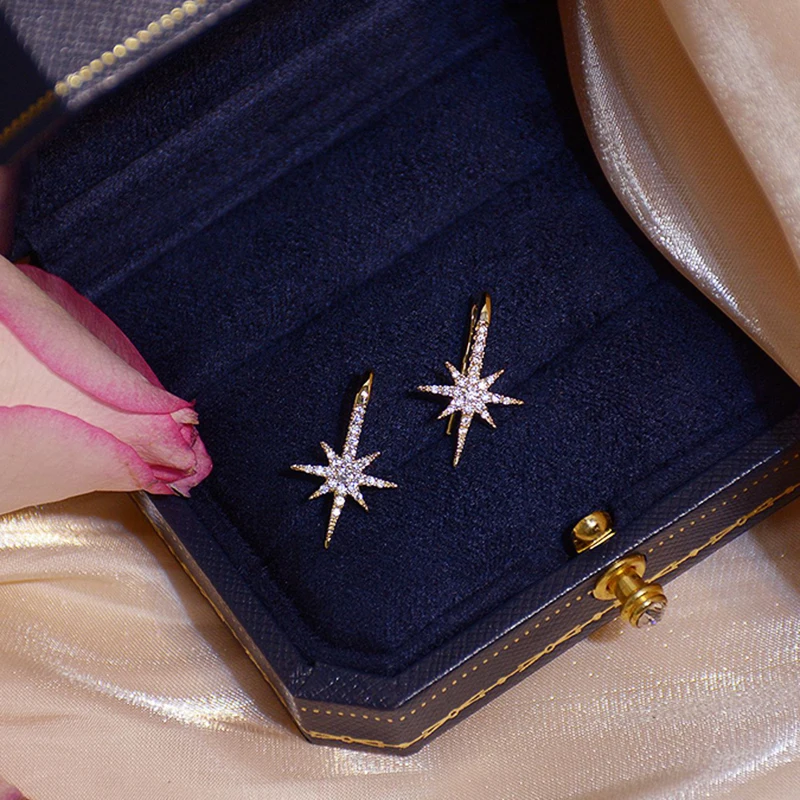 

14K Real Gold Exquisite Stars Earrings for Women Designer Luxury Jewelry High Quality AAA Zircon 925 Sterling Silver Party Gift