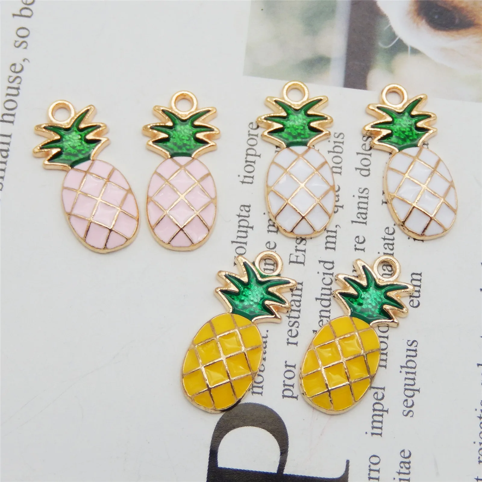 GraceAngie 6PCS Pineapple Fruit Style Pink Necklace Enamel Pendant Handmade Yellow Jewelry Charms Bracelet White DIY Findings|jewelry charms|pendant