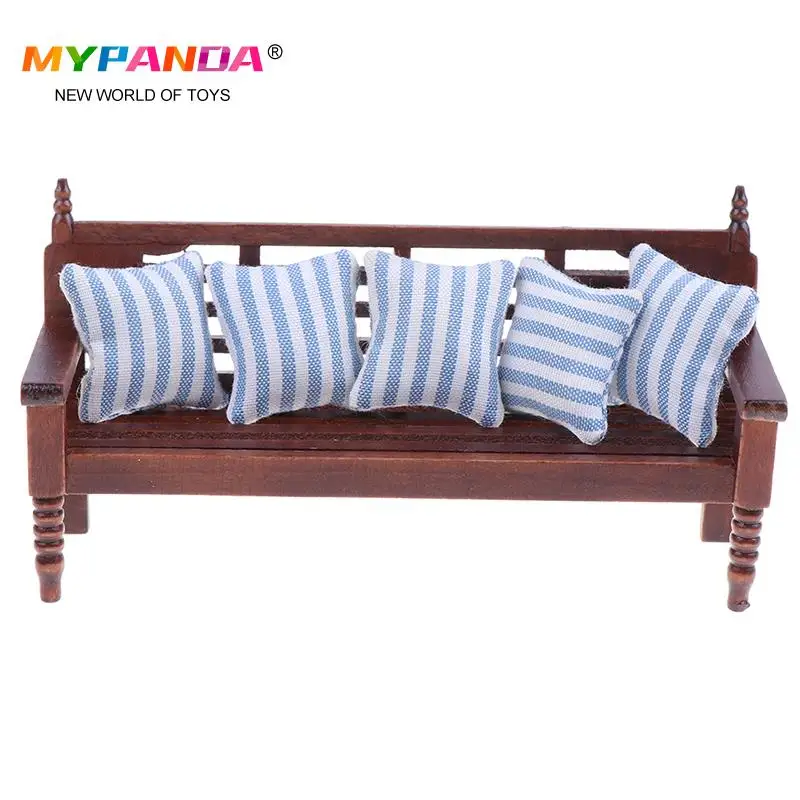 

1:12 Miniature Doll House Wooden Sofa with 5 Pillows For Dolls Children Simulation Furniture Toys