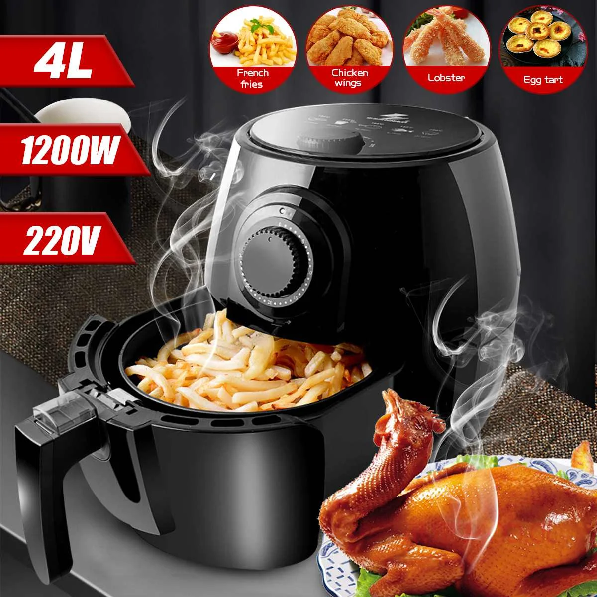 1200W 4L Health Fryer Cooker Smart Touch LCD Airfryer Pizza Oil free Air многофункциональная умная фритюрница