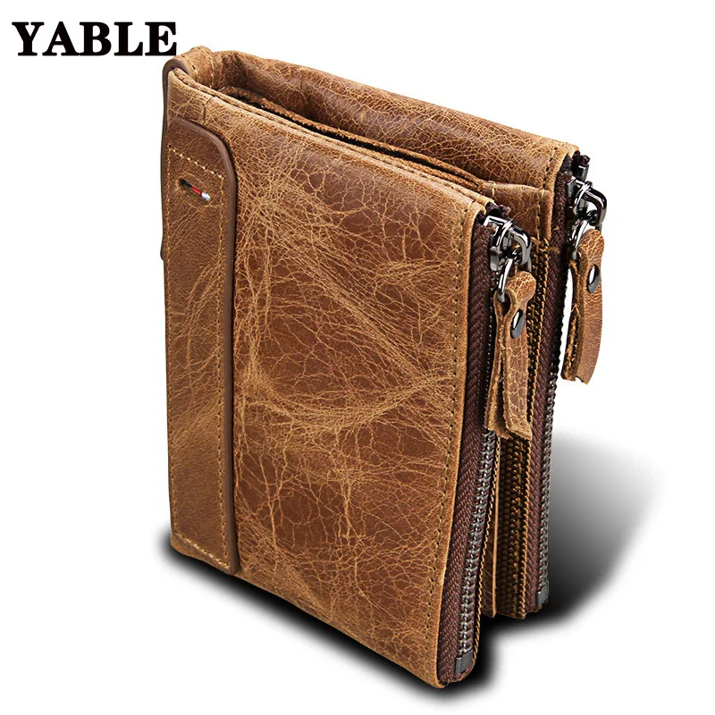 

Crazy Horse Leather Wallet for Man RFID Anti-Theft Swiping Genuine Leather Short Men's Wallet Wallet Double Zipper Coin Purse