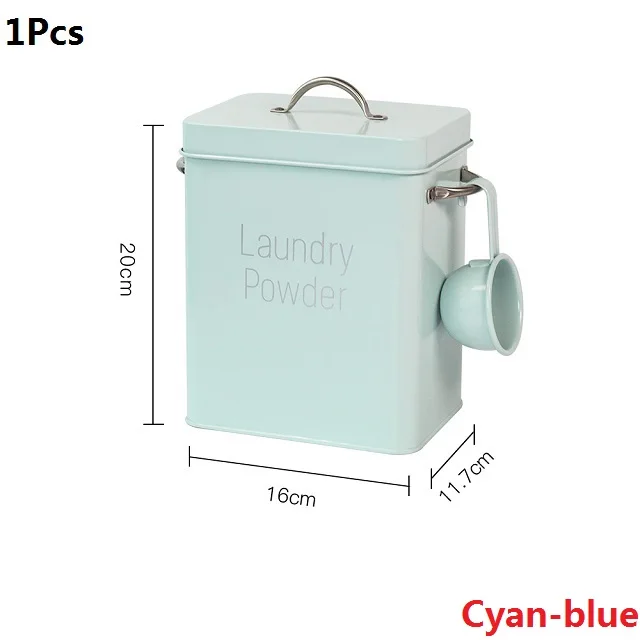 Cyan-blue 3 кг маленький многофункциональный бытовой аксессуары стиральный порошок для хранения риса железный ящик мусора закуски Крытая ведро Бочка ложка - Цвет: Cyan-blue