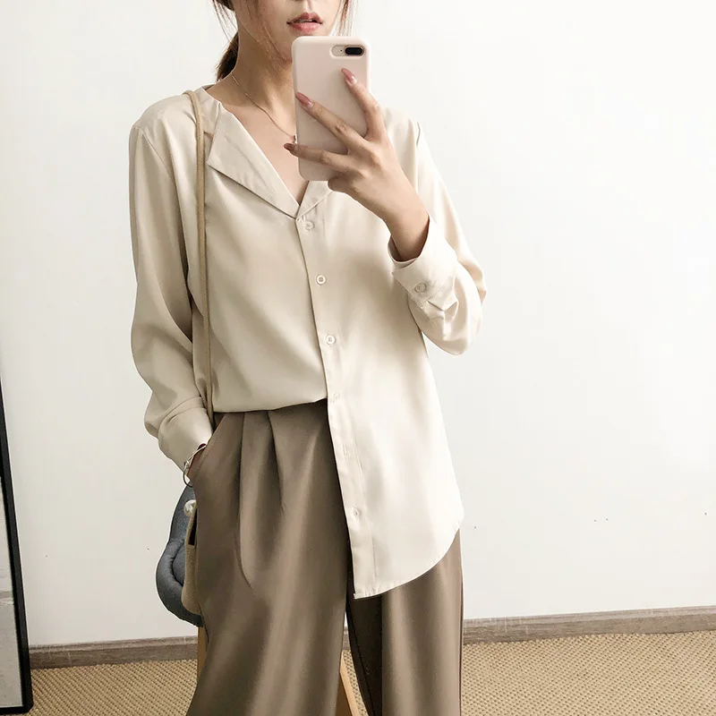 Sherhure Blusas Mujer De Moda 2019 осенние женские топы однотонная блузка с длинным рукавом