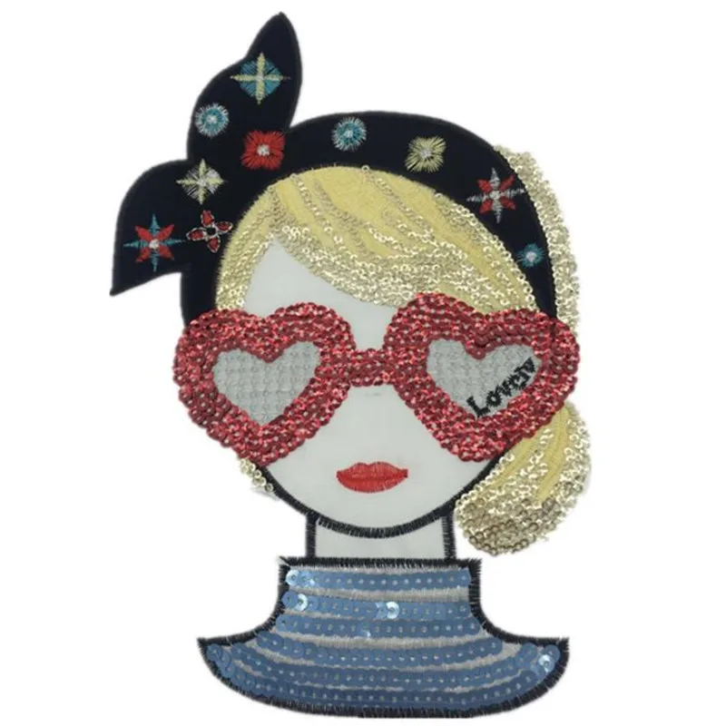 

240mm Women Logo Iron on patches for clothing Color Sequined Fabric Sequins Strange things T shirt Biker Patch Clothes Stickers